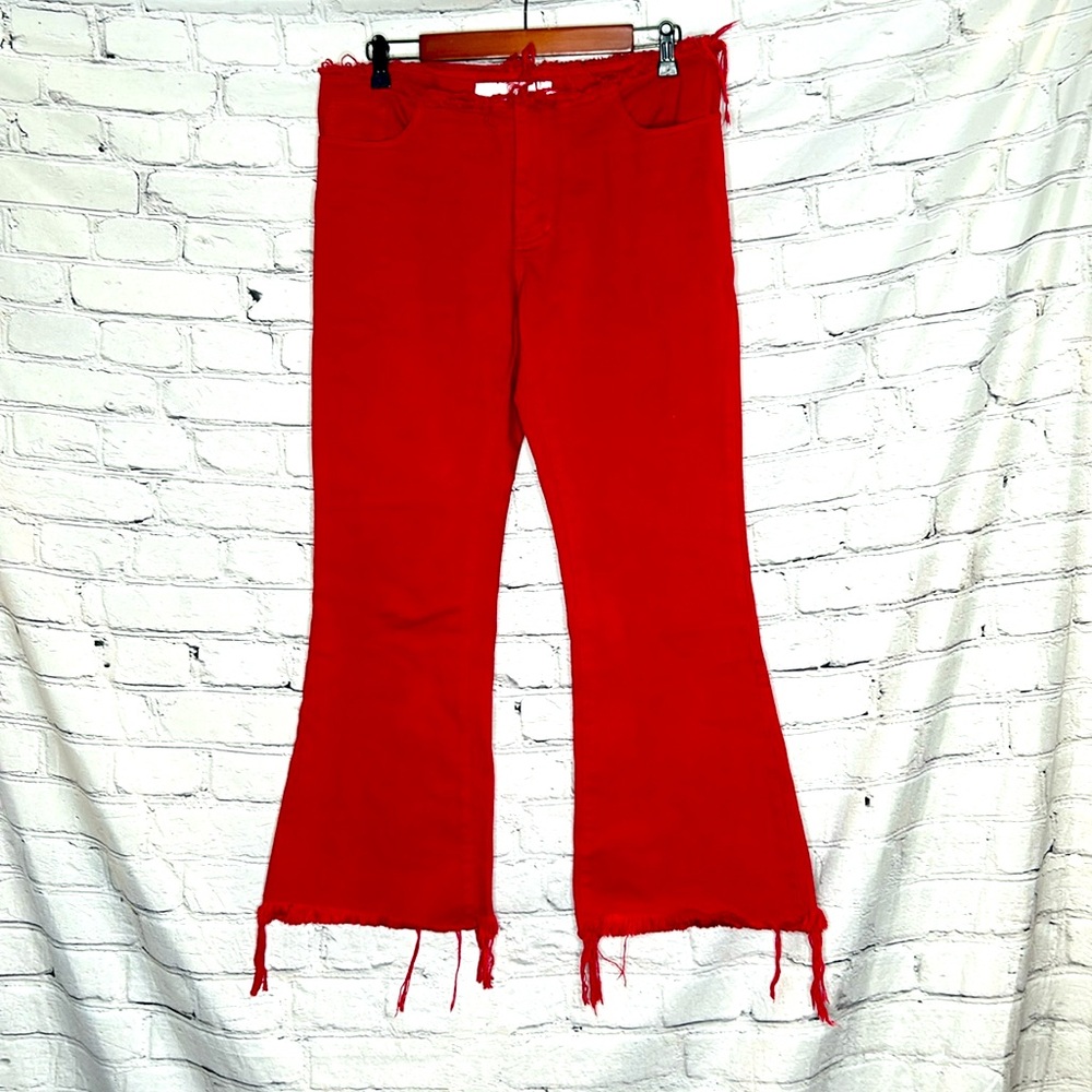 Marques Almeida Red Raw Hem Flare Jeans Size 10 Excellent Condition